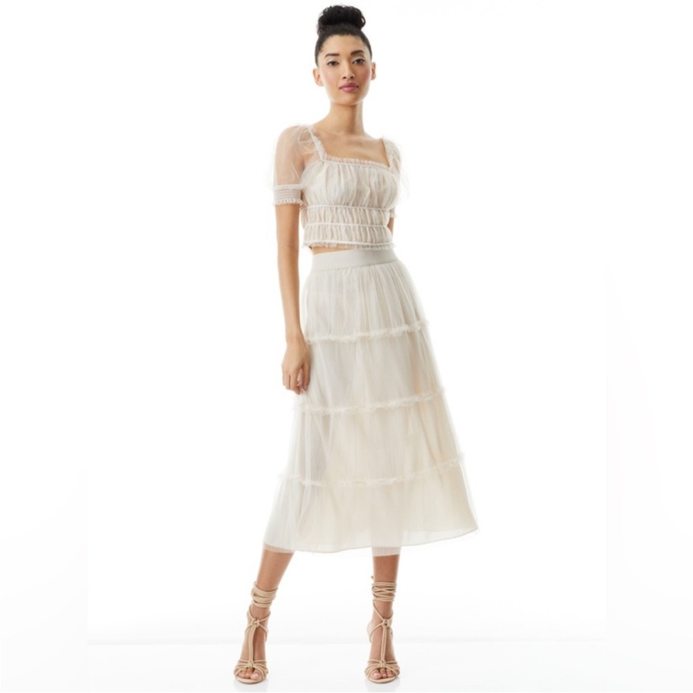 Alice + Olivia Kenya Gathered Tiered MIDI Skirt